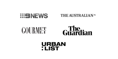 Logos of 9News, Gourmet Traveller, The Australian, The Guardian & Urban List